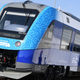 A photo of one of the blue hydrogen-powered trains now in service in Germany.